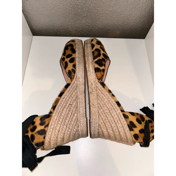 J Crew AJ166 Espadrille Wedges Leopard Print Calf Hair Ankle Tie  3.5” Heel - Picture 5 of 10